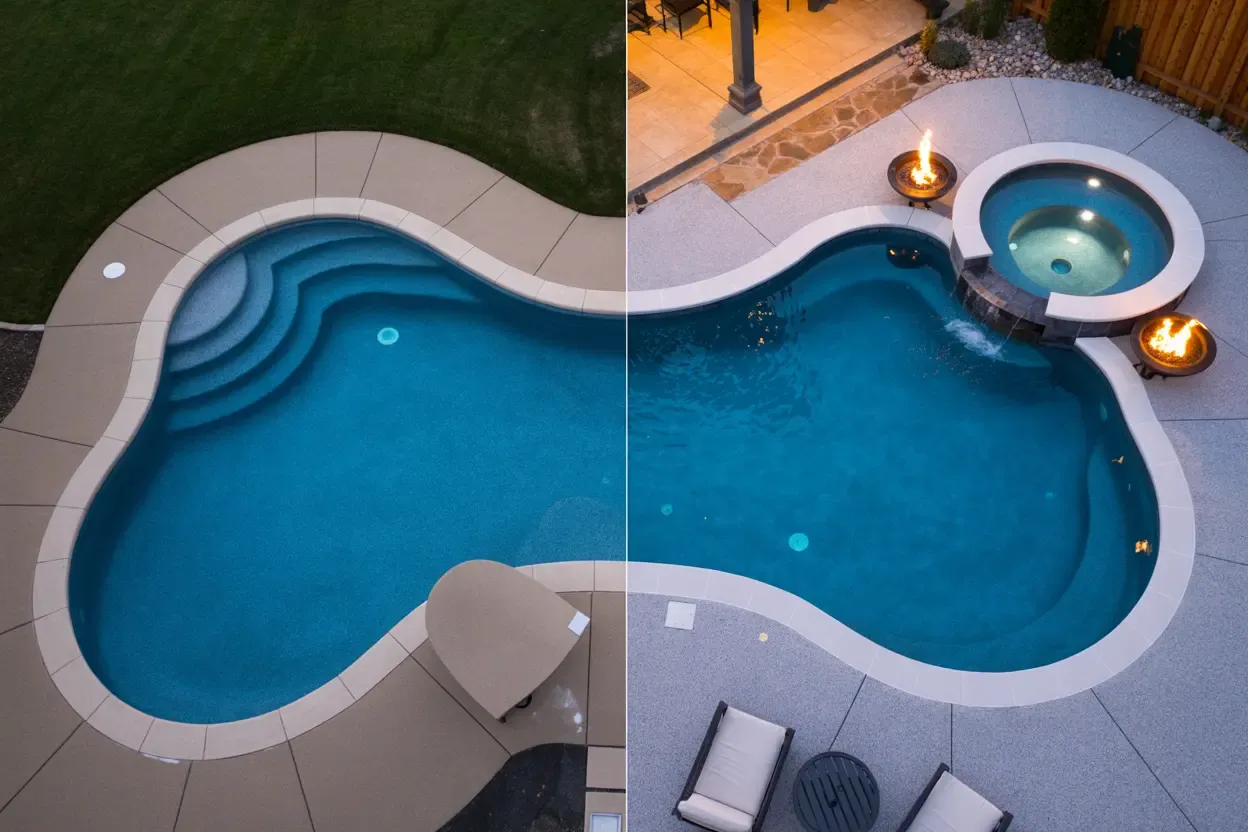Photo of a before-and-after dramatic pool transformation