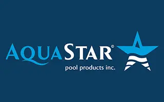Aquastar Pool Products Inc. Logo With Star Icon On Blue Background