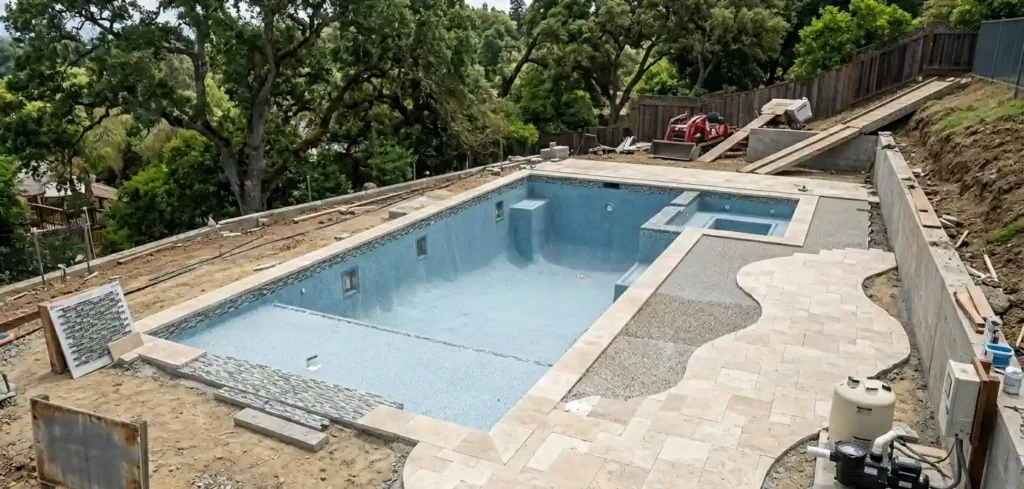 Commercial Pool Construction With Wooden Forms And Structural Framing