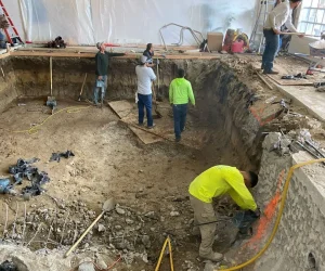 Pool Excavation And Demolition Site With Crews Removing Old Pool Structure And Preparing Ground For Remodeling